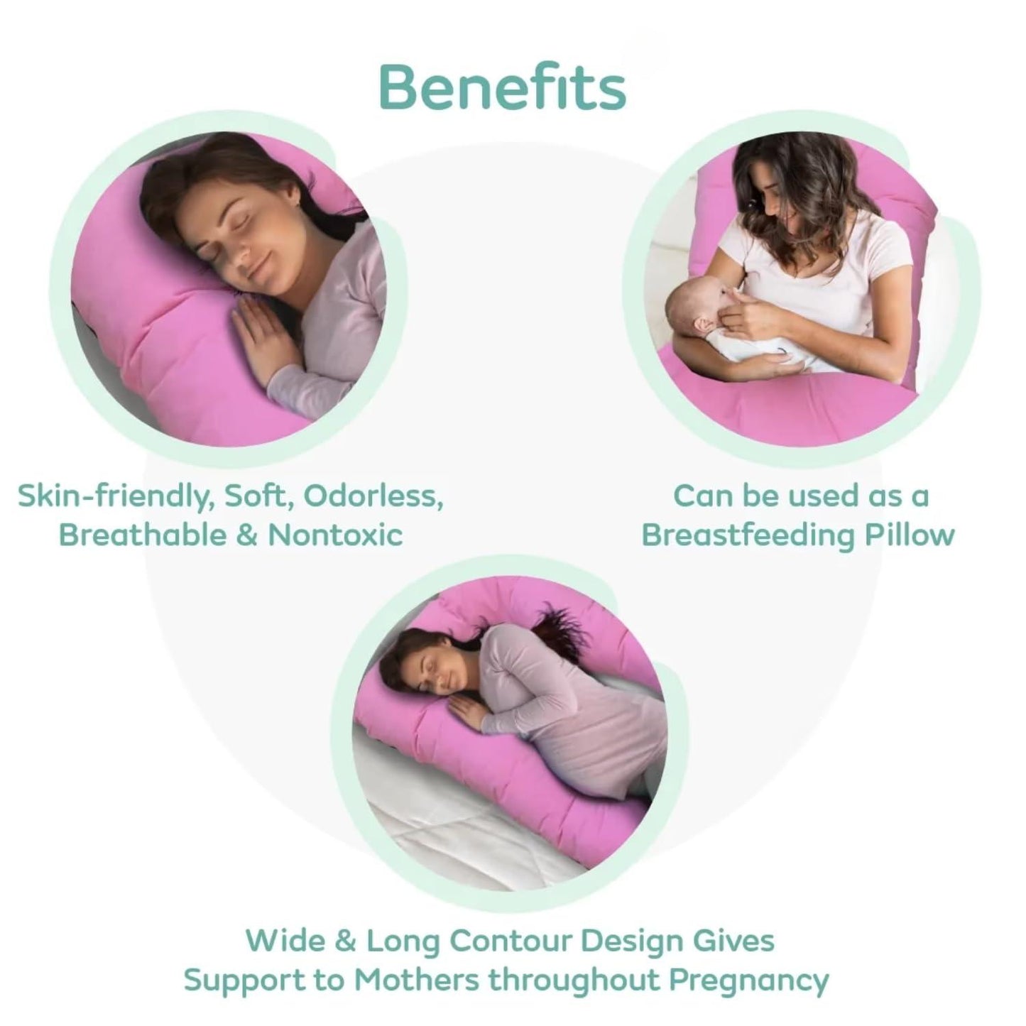 BabyPumpkin J-Shaped Pregnancy Pillow, Cooling Maternity Body Pillow for Sleeping, Back Pain Relief & Support (Pink)
