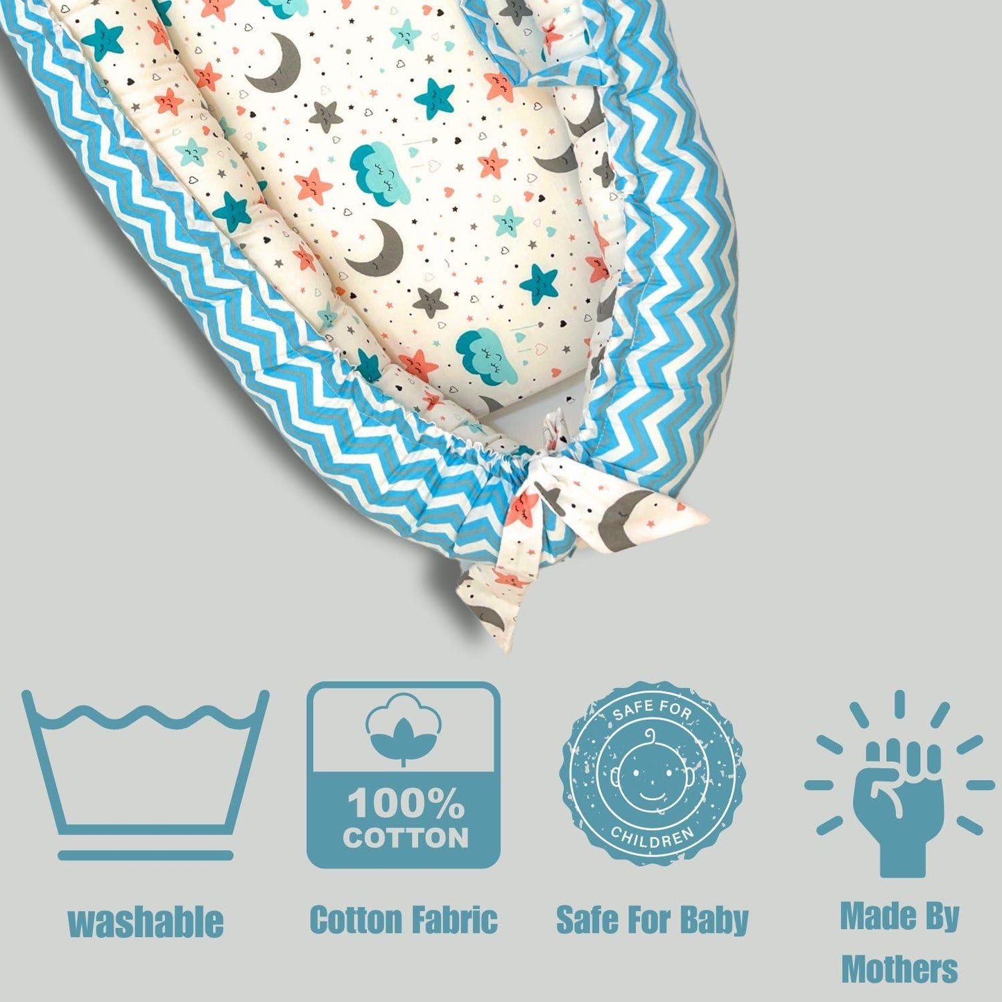 BabyPumpkin Moon Print Portable Baby Nest, Foldable Sleeping Bed, 0-2 Years