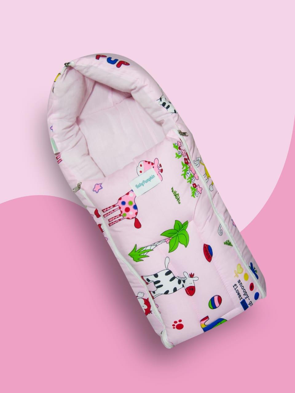 BabyPumpkin 3-in-1 Portable Baby Bed, Sleep Bag & Carry Nest, Animal Print ( Pink)