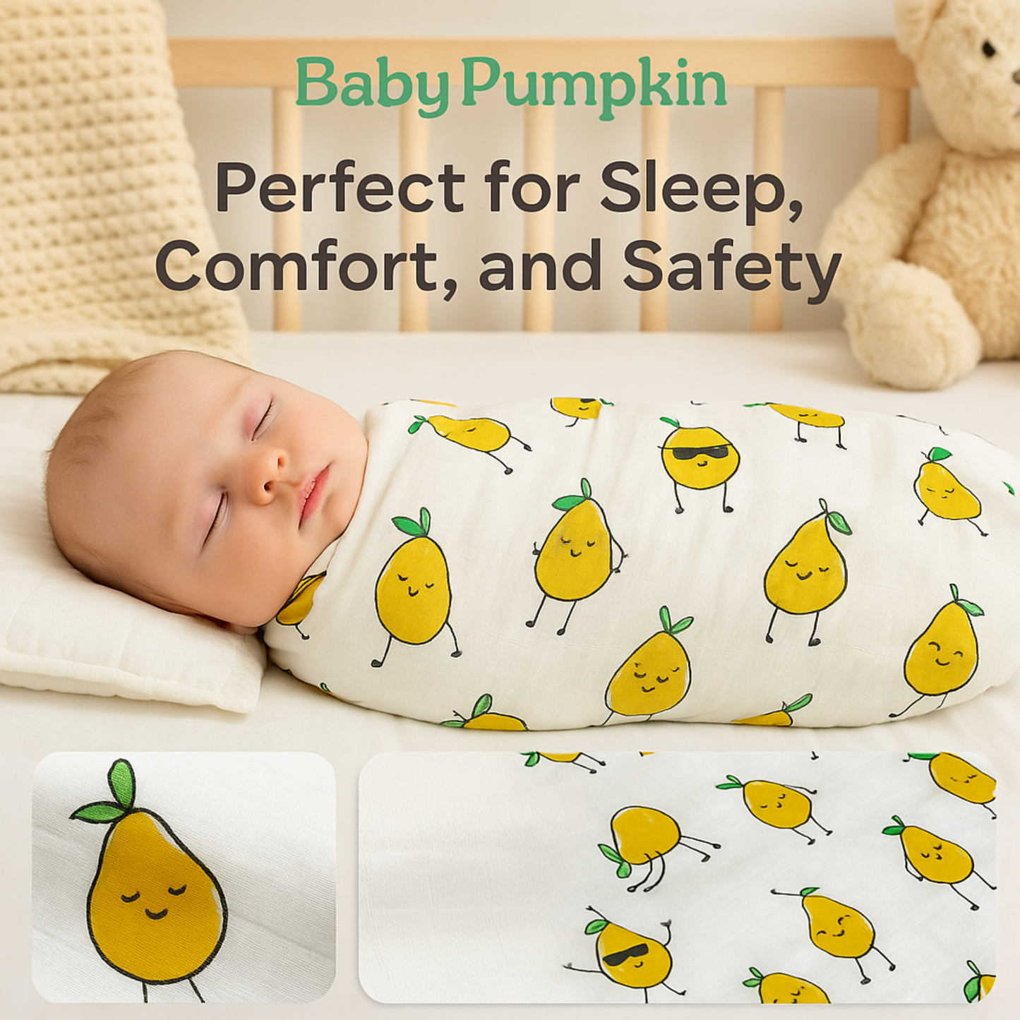BabyPumpkin Muslin Swaddle Blankets 3-Pack