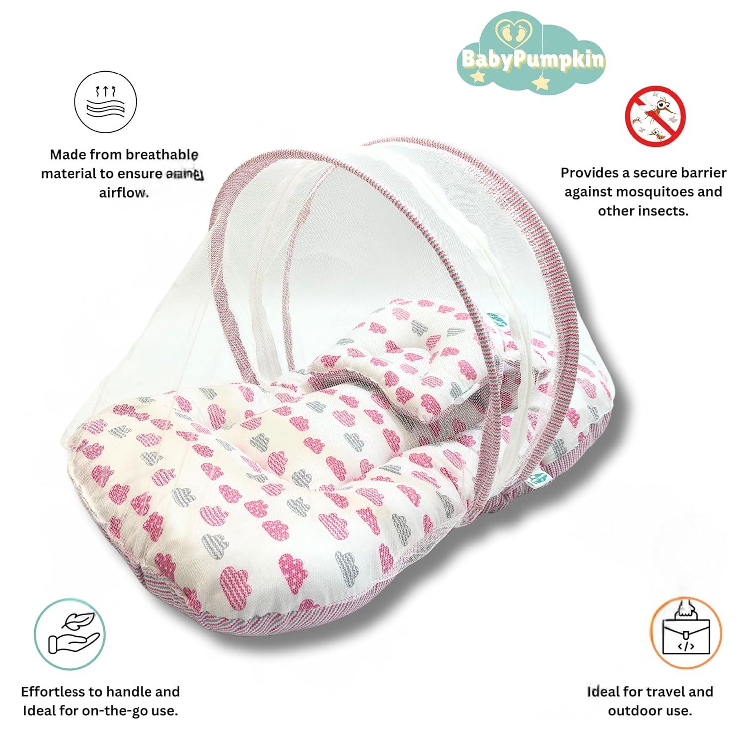 Babypumpkin Cloud Smallzigzag Printed Baby Gadda Set with Mosquito Net BabyPumpkin