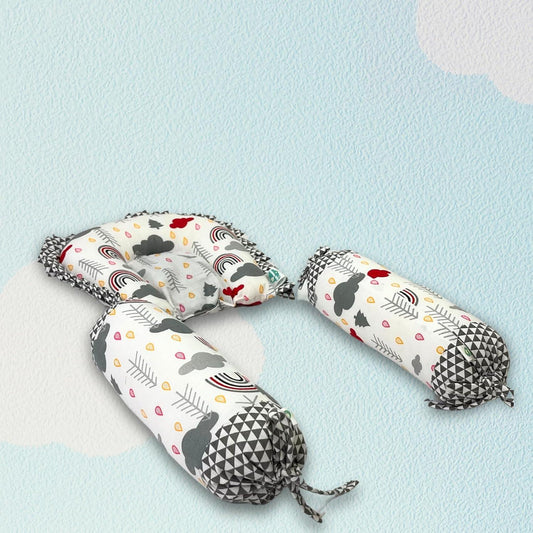 Babypumpkin Rai Mustard Seeds Pillow with Bolster Set,  Baby Round Head Shaping, Neck & Side Support, 0-12 Months