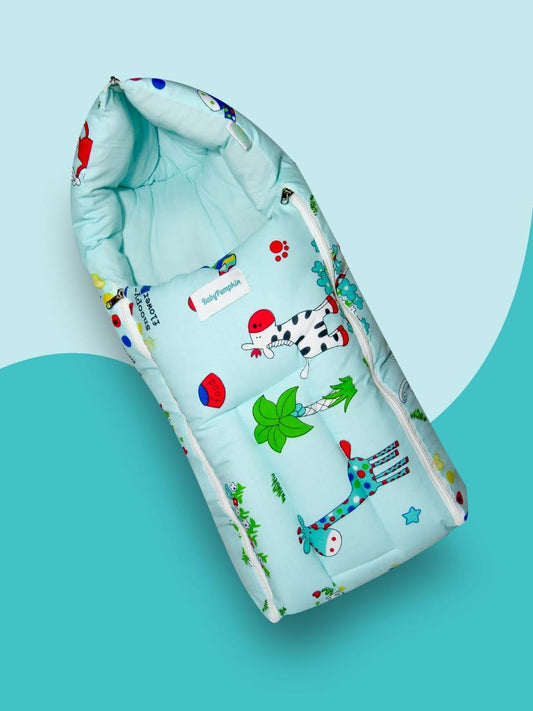 BabyPumpkin 3-in-1 Baby Sleeping Bag, Animal Print (SkyBlue) – Comfortable & Safe Baby Sleep Bag for Infants