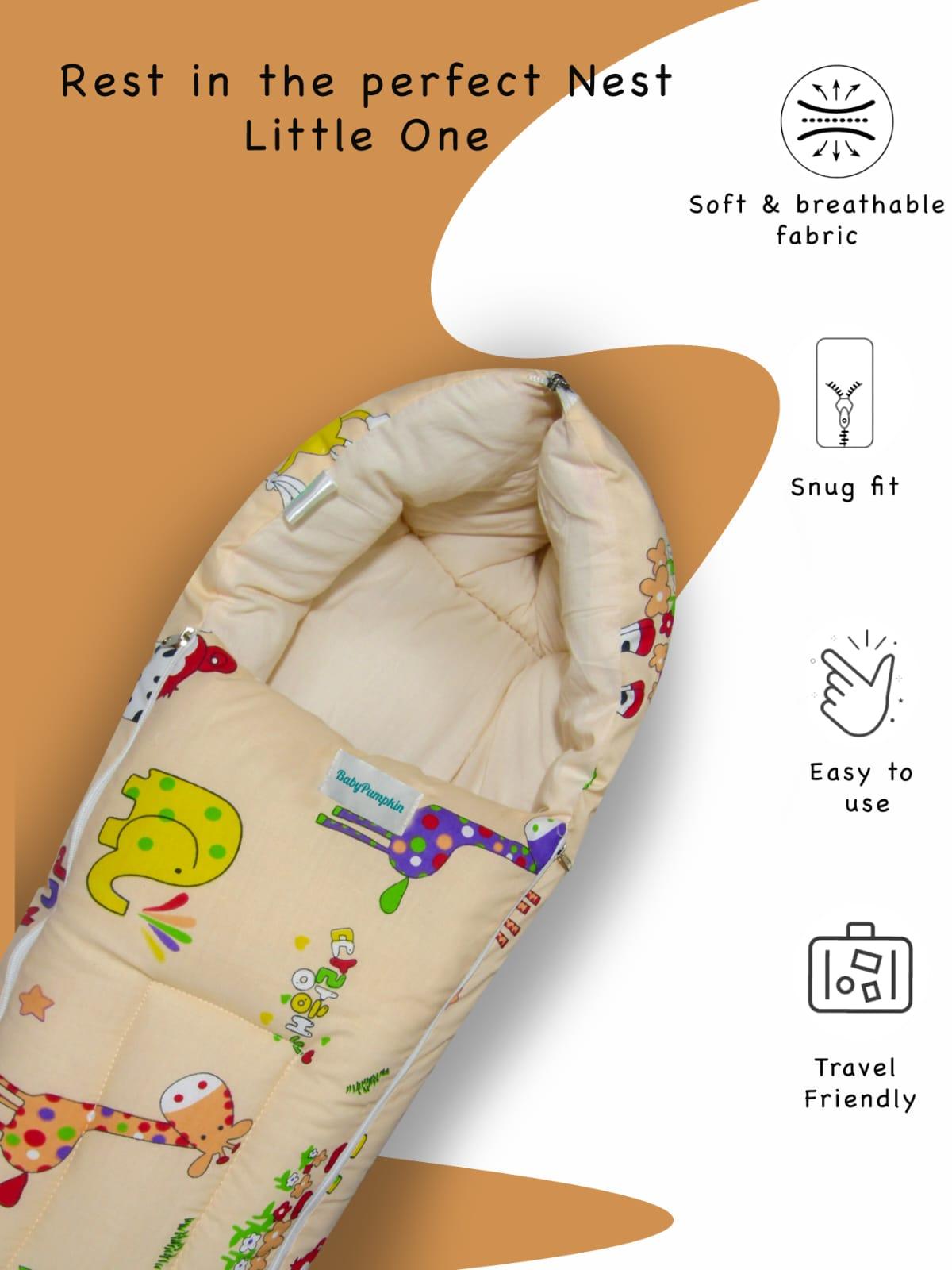 BabyPumpkin 3-in-1 Portable Baby Bed, Sleep Bag & Carry Nest, Animal Print ( Pink)