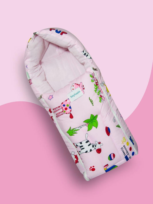 BabyPumpkin 3-in-1 Portable Baby Bed, Sleep Bag & Carry Nest, Animal Print, 0M+ ( Pink)